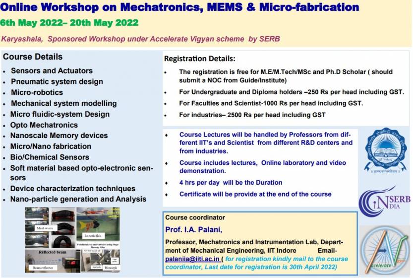 Online workshop on Mechatronics, MEMS & Micro-fabrication